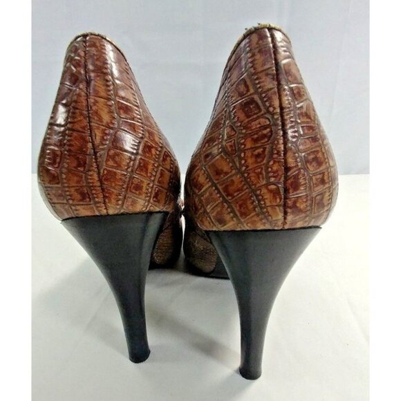 Hale Bob Womens Brown Leather Animal Print Peep Toe Mary Jane Heels size 9M - Picture 5 of 9